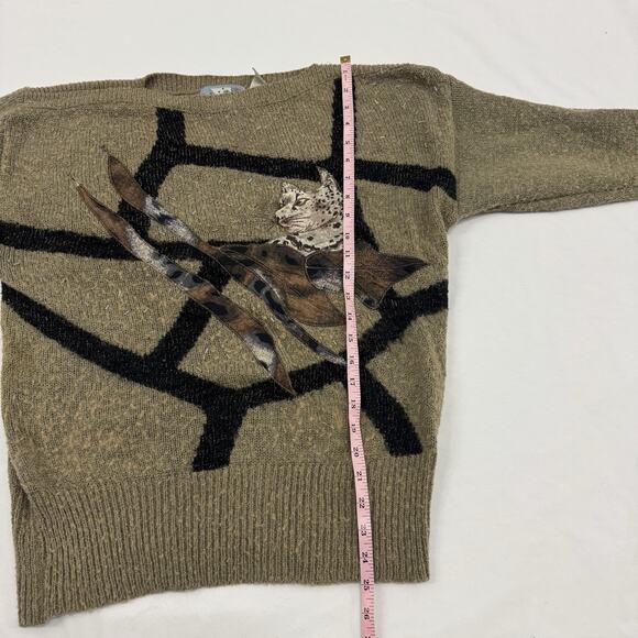 Vintage 80s Cat Sweater Size L Beaded Hollywood & Vine Art Deco Retro Animal - Picture 6 of 8